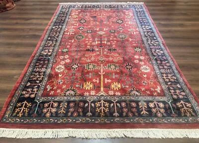 Alfombra Indo Persian Heriz Serapi 6x8 Rojo Óxido Azul Marino Patrón Completo Foto 1 de 4