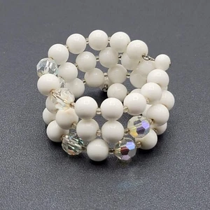 Pulsera de alambre de memoria vintage blanca AB cuentas facetadas bisutería patrimonial - Imagen 1 de 7
