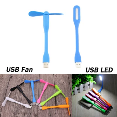 Portable Flexible Mini USB Fan LED Night Light for Power Bank Computer Laptop PC - Image 1 of 4