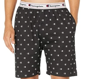 Champion Men's Jersey Printed Sleep Shorts Black Tagless Button Fly Medium - Picture 1 of 1