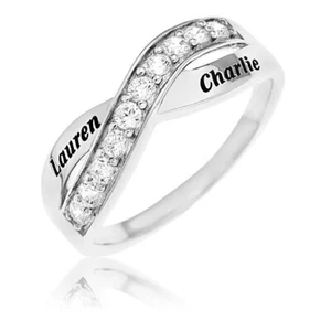 Personalised Any Two Names Half Twist Eternity Ring, 925 Silver, Cubic Zirconia - Picture 1 of 6