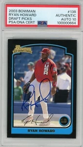 Ryan Howard Signed 2003 Bowman Draft Picks #138 PSA 10 Auto 1st RC Rookie - Picture 1 of 2