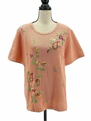 ОКОНЧАТЕЛЬНЫЙ HABAND ВЫШИТЫЙ ПЕРСИКОВЫЙ S/S СВИТЕР ВЕРХНИЙ РАЗМЕР. L новый без ценников - Изображение 1 из 4