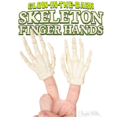 Glow-in-the-Dark Skeleton Finger Hands (Set of 2) Puppet Toys  - Archie McPhee - Image 1 of 4