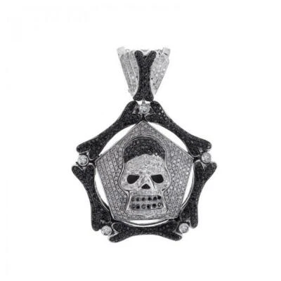 Colgante de calavera esqueleto circonita cúbica blanca y ónix negro de 4,20 quilates para hombre Foto 1 de 4