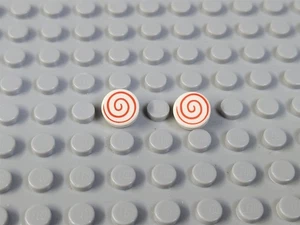 LEGO Lot of 2 White 1x1 Round Red Swirl Christmas Candy Tiles - Picture 1 of 1
