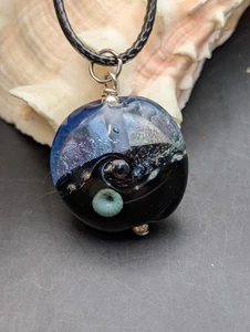 Ozeanwelle Anhänger blau schwarz Sterlingsilber Nacht Strand Glas #632 - Bild 1 von 5