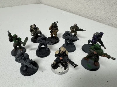 Warhammer 40K Astra Militarum Cadian Shock Troops x10 w FW heads OOP good cond D - Image 1 of 4