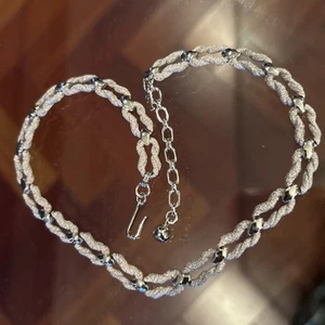 VTG Crown TRIFARI Matte Textured Polished Link Necklace Silver Tone 16" Adjustab - Picture 1 of 14