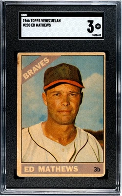 1966 TOPPS VENEZUELAN EDDIE MATHEWS 200 VG SGC 3 BASEBALL ATLANTA BRAVES - Image 1 of 2