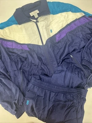 Terno de pista masculino vintage Bill Blass náilon (2 peças) roupas esportivas GRANDE retrô anos 90’ - Imagem 1 de 4