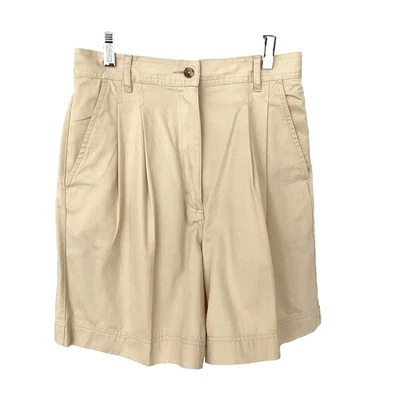 Pantalones Cortos Charter Club Vintage Caqui/Crema Cintura Alta Plisados Talla 8 Foto 1 de 4