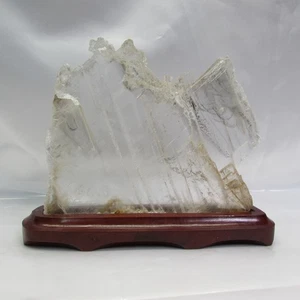 4 lb. Natural Clear Crystal 1.1-in Thick Plate (9 x 8") w/Wood Stand Display - Picture 1 of 11