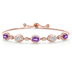 18K Rose Gold Plated Silver Amethyst and White Lab Grown Diamond and Moissanite - Picture 1 of 6