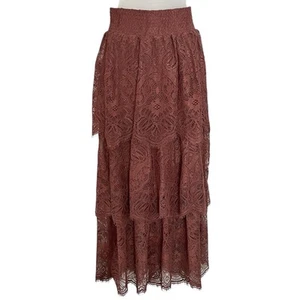 H&M Size 2 Rust Brown Tiered Lace Boho Western Maxi Skirt NWT Cottagecore - Picture 1 of 7