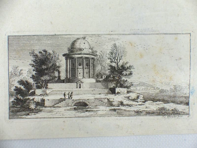 Original Grafik Kupferstich von J.C. Schrader Tempel mit Brücke - Bild 1 von 4