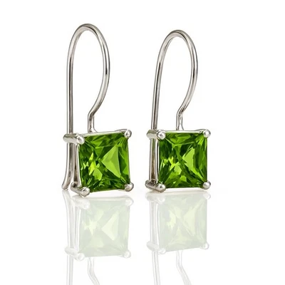 925 Silver 6mm Princess Peridot CZ Earrings French Wire Studs for Women - Image 1 of 4