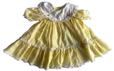 Vintage 1950s Yellow Polka Dot Collared Dress Girl Dress 18M months - Image 1 of 4