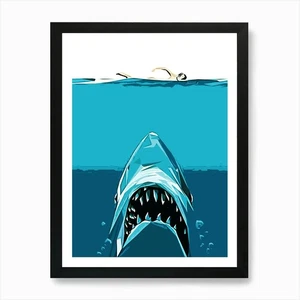 Jaws movie poster 1 Art Print Framed Wall Art Poster Canvas Print Picture - Picture 1 of 4