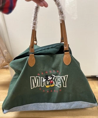 Vintage Disney MICKEY MOUSE Canvas Travel Duffle Bag Rolling Carry On Handle Y2K - Image 1 of 4