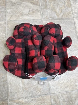 Дети место клетку медведь плюшевые тапочки GS размер обуви 3-4Y красный Рождество новый с Ярлыками - Изображение 1 из 3