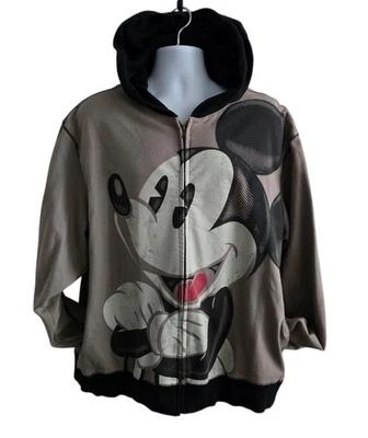 Chaqueta Disney Mickey Mouse Para Hombre Talla XL Cremallera Completa Sudadera con Capucha Negro Tostado Foto 1 de 4