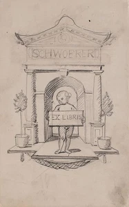 Wilhelm Wohlgemuth Exlibris Schwoerer Architektur Bogen Putto Zeichnung um 1900 - Picture 1 of 2