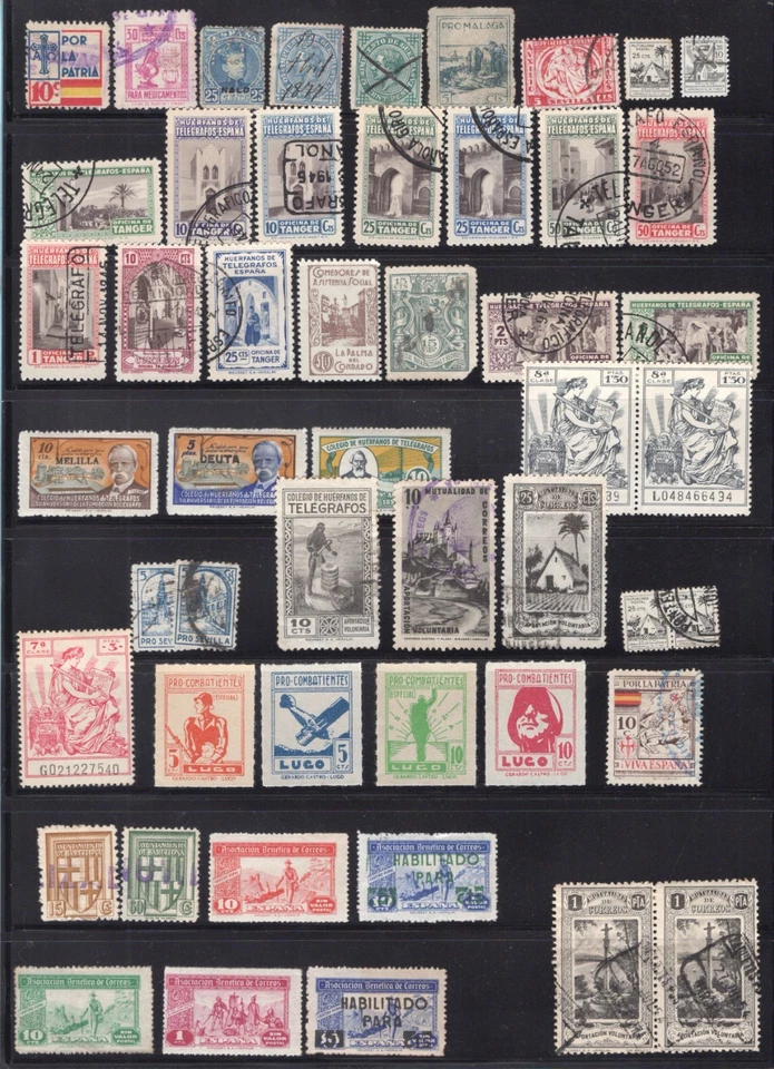 SPAIN selection of labels , revenue stamps on stock card incl Tanger - Image 1 of 1