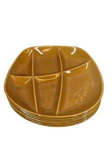 Set of 6 Vintage Enesco MCM Fondue Plates 1960's Harvest Brown Gold NEW - RARE - Picture 1 of 3