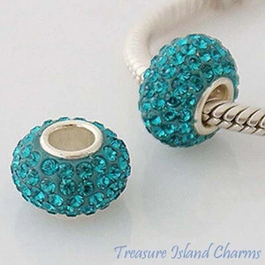 December Birthstone Blue Zircon Crystal 925 Sterling Silver European Bead Charm - Picture 1 of 1