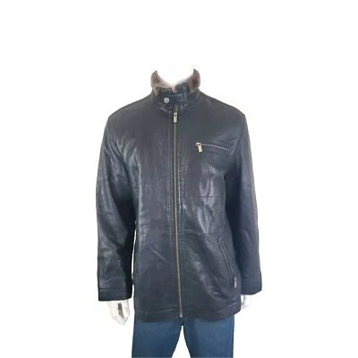 Reilly Olmes Men’s Black Lamb Leather Full Zip Bomber Jacket Coat Soft Size L - Image 1 of 4