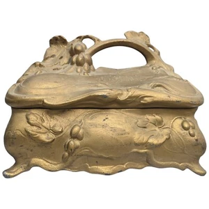 Antique JB Jennings Bros Art Nouveau Jewelry Casket Footed Trinket Box Grape 608 - Picture 1 of 24