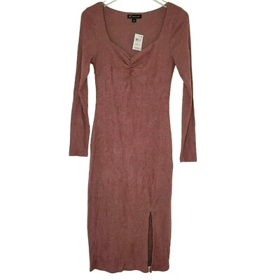 Vestido midi de punto acanalado INC International Concepts S rosa malva manga larga abertura Foto 1 de 4