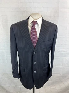 Corneliani Men's Dark Navy Blue Black Striped Wool Suit 40R 35X27 $2,195 - Picture 1 of 16