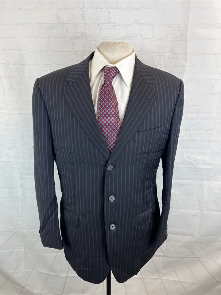 Traje de lana a rayas negro azul marino oscuro Corneliani para hombre 40R 35X27 $2,195 Foto 1 de 4