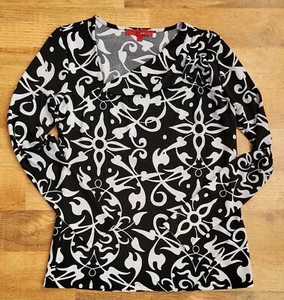 Narciso Rodriguez for Design Nation Black White Top Shirt Floral Womens Sz S - Picture 1 of 8