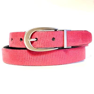 Vintage Nine West Barbie Pink Leather Belt Size M L Womens 32-36" Faux Snakeskin - Image 1 of 4