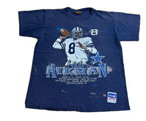 Vintage 90s Nutmeg Troy Aikman Dallas Cowboys Single Stitch T Shirt Size Medium