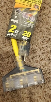 Heavy Duty 2ft 12 Gauge Lighted 3 Outlet Extension Cord 2' 12 3 In/Outdoor  - Image 1 of 4