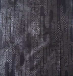 Vintage Japanese Tsumugi Silk Fabric, Wave geometric pattern on Black 100CM(39") - Picture 1 of 11