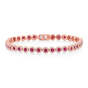 Ruby Diamond Tennis Bracelet 14K Rose Gold Round 3.25CT Certified Natural Womens - Picture 1 of 2