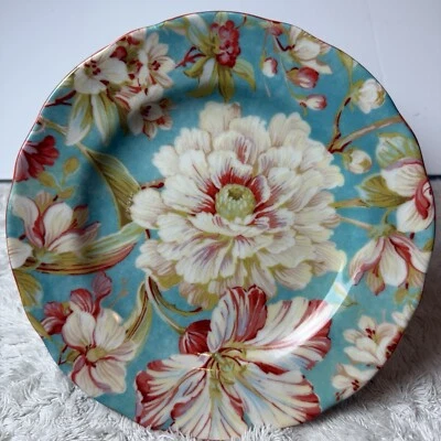 222 Fifth Marley Teal Salad Plate Replacement 8.75” Diameter Floral Spring