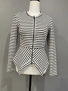 ANGEL BIBA Black & White Striped Jacket Size 10 Jersey Knit Asymmetric - Picture 1 of 7