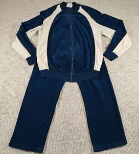 Set giacca pantaloni tuta velluto Irvine Park vintage blu/bianco uomo medio - Foto 1 di 18
