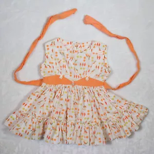 Vtg 60s Girls Orange White Giraffe Print Baby Dress Size 12 Mo Ruffles Sundress - Picture 1 of 10