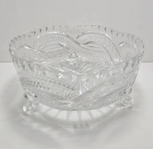 American Cut Glass Footed Bowl 9in stepped rim knot design diamond cuts c1950 - Picture 1 of 8