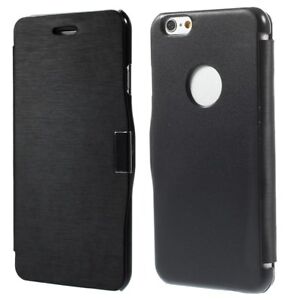 Wallet Case Brushed Magnet Book Style Klapp Etui Apple iPhone 6 6S 4.7" Schwarz