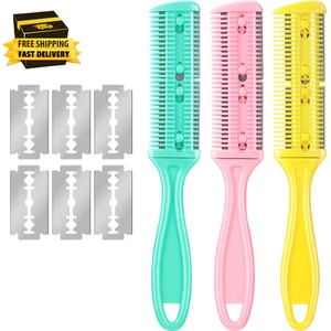 Juego de peine de corte de pelo de 3 piezas con 10 maquinillas de afeitar, maquinilla de afeitar de doble filo, peine adelgazante - Imagen 1 de 7