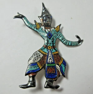 Broche vintage de plata esterlina 925 tradicional Fon tailandés bailarín folclórico danza folclórica - Imagen 1 de 10