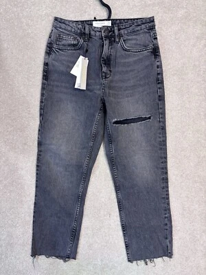 NEW Topshop Jeans Womens 28x30 Faded Black High Waisted Straight Distressed READ - Image 1 of 4